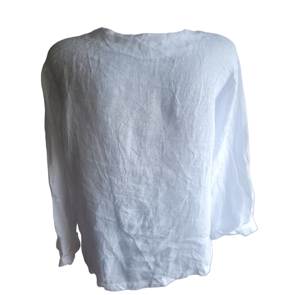 Luca Vanucci White Linen Button Front L - Picture 7 of 8